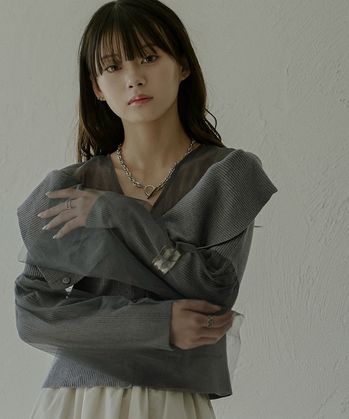 Ezick（エジック）の「Tulle layered ニットカーディガン（カーディガン/ボレロ・レディース・アイボリー/ブラック/チャコールグレー・FREE）」の22枚目の写真