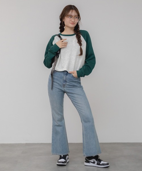 クロップド丈ラグランスリーブロングTシャツ / 秋服 ショート丈 長袖