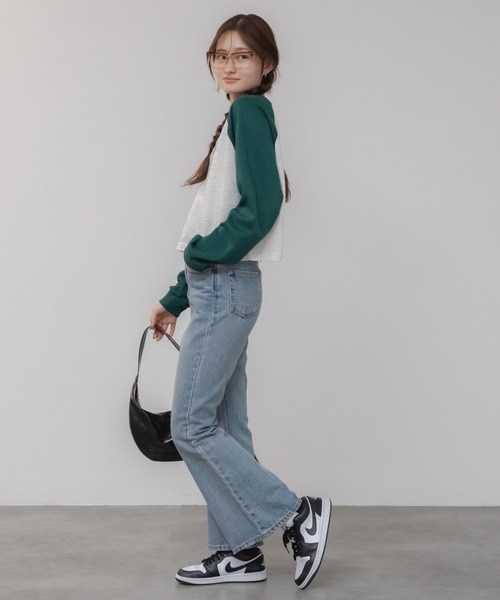 HEILIS(ヘイリス)の「【新色追加】クロップド丈ラグランスリーブロングTシャツ / グレー ネイビー グリーン ラグラン コンパクト クロップド 秋服 冬服 春服 ノームコア ショート丈 インナー 韓国 長袖 ロンT スウェット レイヤード(Tシャツ/カットソー・レディース・グリーン/ネイビー/グレー・FREE)」の18枚目の写真