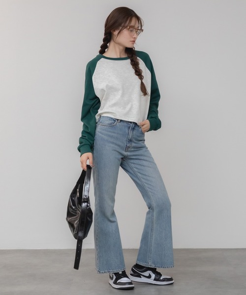 HEILIS(ヘイリス)の「【新色追加】クロップド丈ラグランスリーブロングTシャツ / グレー ネイビー グリーン ラグラン コンパクト クロップド 秋服 冬服 春服 ノームコア ショート丈 インナー 韓国 長袖 ロンT スウェット レイヤード(Tシャツ/カットソー・レディース・グリーン/ネイビー/グレー・FREE)」の19枚目の写真