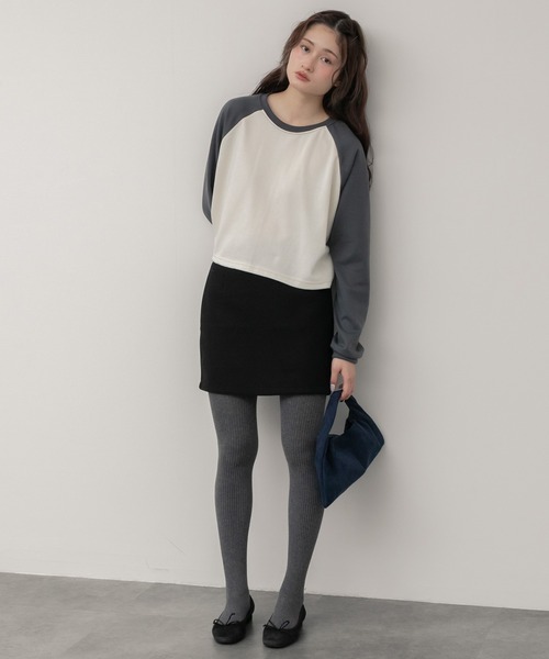 新色追加】クロップド丈ラグランスリーブロングTシャツ / グレー
