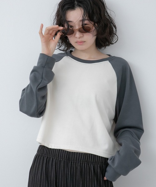 セール】【新色追加】クロップド丈ラグランスリーブロングTシャツ