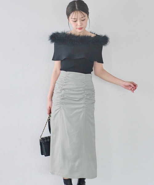 NOELA（ノエラ）の「パッカリングサテンナロースカート（スカート・レディース・ブラック/ライトグリーン/ベージュ・S/M）」の3枚目の写真