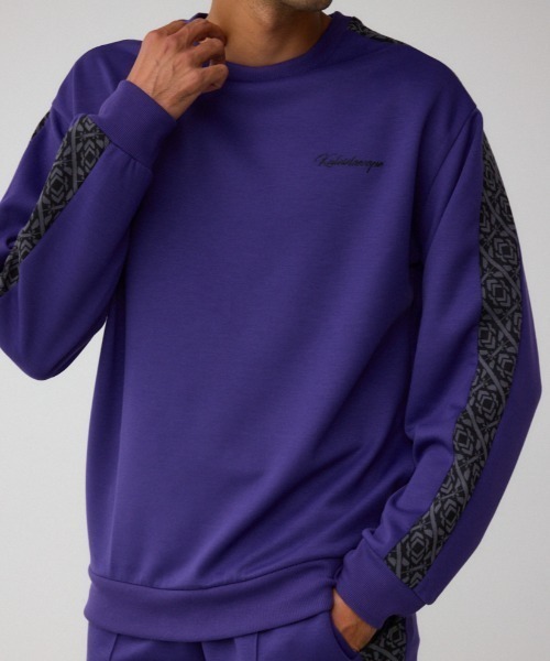 AZUL by moussy(アズールバイマウジー)の「ジャガードライントップス(Tシャツ/カットソー・メンズ・グレー/ブラック/ダークパープル・FREE)」の3枚目の写真