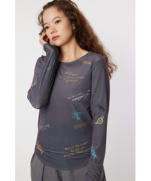 RODEO CROWNS WIDE BOWL（ロデオクラウンズワイドボウル）の「Brushedテキストシアートップス（Tシャツ/カットソー・レディース・ブラック/オフホワイト/ターコイズブルー・FREE）」の3枚目の写真