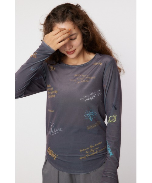 RODEO CROWNS WIDE BOWL（ロデオクラウンズワイドボウル）の「Brushedテキストシアートップス（Tシャツ/カットソー・レディース・ブラック/オフホワイト/ターコイズブルー・FREE）」の5枚目の写真