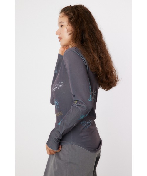 RODEO CROWNS WIDE BOWL（ロデオクラウンズワイドボウル）の「Brushedテキストシアートップス（Tシャツ/カットソー・レディース・ブラック/オフホワイト/ターコイズブルー・FREE）」の6枚目の写真