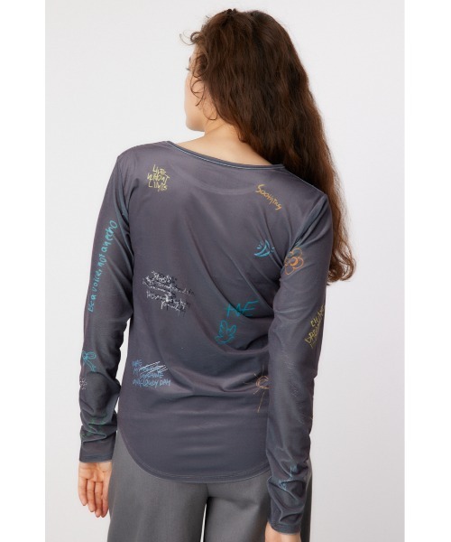 RODEO CROWNS WIDE BOWL（ロデオクラウンズワイドボウル）の「Brushedテキストシアートップス（Tシャツ/カットソー・レディース・ブラック/オフホワイト/ターコイズブルー・FREE）」の7枚目の写真