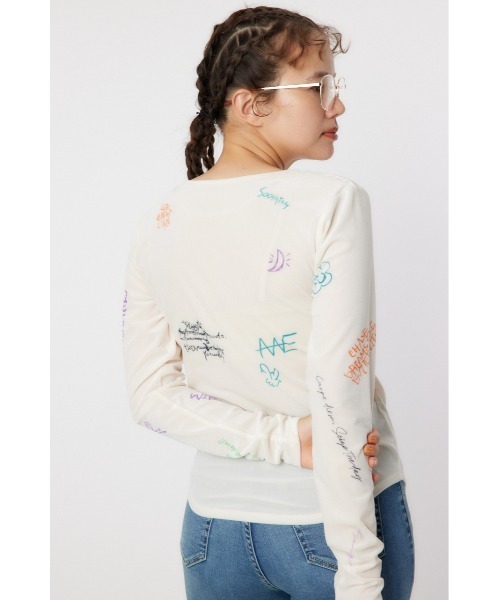 RODEO CROWNS WIDE BOWL（ロデオクラウンズワイドボウル）の「Brushedテキストシアートップス（Tシャツ/カットソー・レディース・ブラック/オフホワイト/ターコイズブルー・FREE）」の19枚目の写真