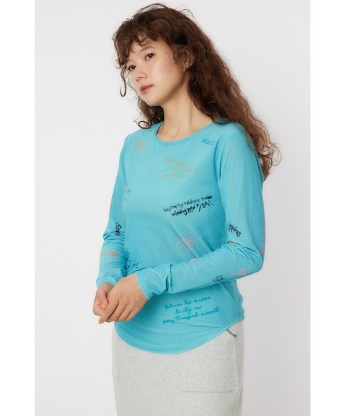 RODEO CROWNS WIDE BOWL（ロデオクラウンズワイドボウル）の「Brushedテキストシアートップス（Tシャツ/カットソー・レディース・ブラック/オフホワイト/ターコイズブルー・FREE）」の10枚目の写真