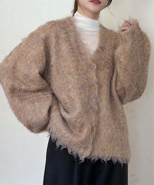 Per sist ence（パーシエンス）の「ブークレーシャギーVネックカーディガン（カーディガン/ボレロ・レディース・チャコールグレー/アイボリー/オレンジ/グリーン/グレー・FREE）」の5枚目の写真