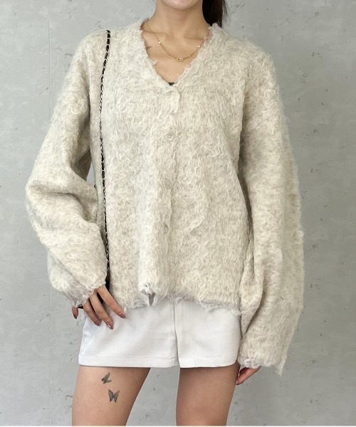 Per sist ence（パーシエンス）の「ブークレーシャギーVネックカーディガン（カーディガン/ボレロ・レディース・チャコールグレー/アイボリー/オレンジ/グリーン/グレー・FREE）」の20枚目の写真