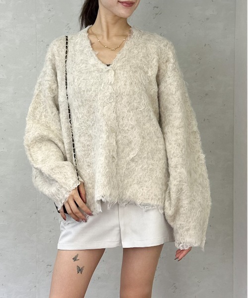 Per sist ence（パーシエンス）の「ブークレーシャギーVネックカーディガン（カーディガン/ボレロ・レディース・チャコールグレー/アイボリー/オレンジ/グリーン/グレー・FREE）」の21枚目の写真