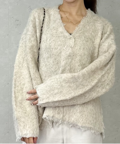 Per sist ence（パーシエンス）の「ブークレーシャギーVネックカーディガン（カーディガン/ボレロ・レディース・チャコールグレー/アイボリー/オレンジ/グリーン/グレー・FREE）」の22枚目の写真