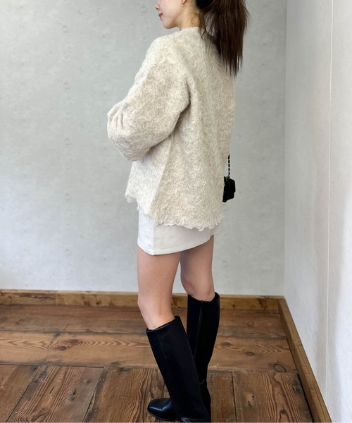 Per sist ence（パーシエンス）の「ブークレーシャギーVネックカーディガン（カーディガン/ボレロ・レディース・チャコールグレー/アイボリー/オレンジ/グリーン/グレー・FREE）」の7枚目の写真