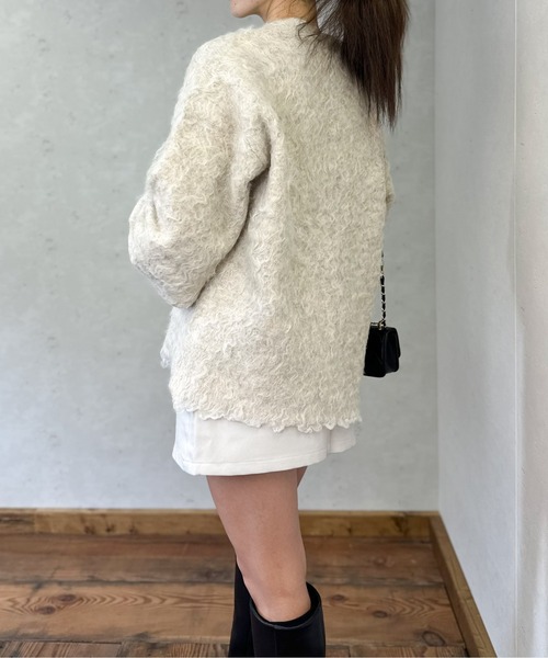 Per sist ence（パーシエンス）の「ブークレーシャギーVネックカーディガン（カーディガン/ボレロ・レディース・チャコールグレー/アイボリー/オレンジ/グリーン/グレー・FREE）」の8枚目の写真