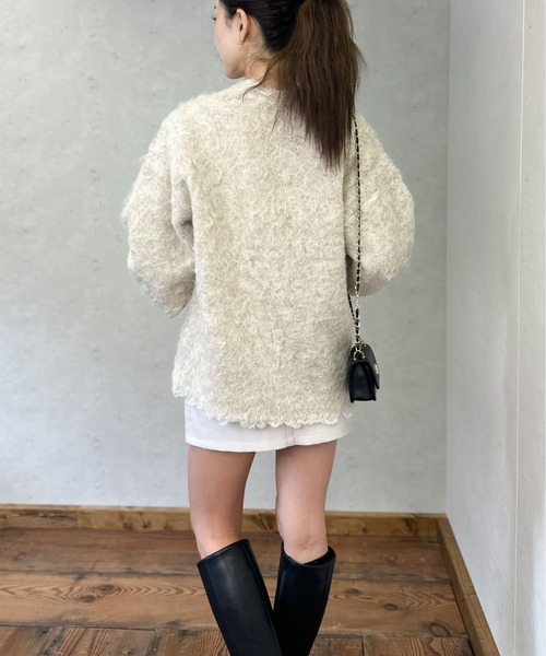 Per sist ence（パーシエンス）の「ブークレーシャギーVネックカーディガン（カーディガン/ボレロ・レディース・チャコールグレー/アイボリー/オレンジ/グリーン/グレー・FREE）」の9枚目の写真