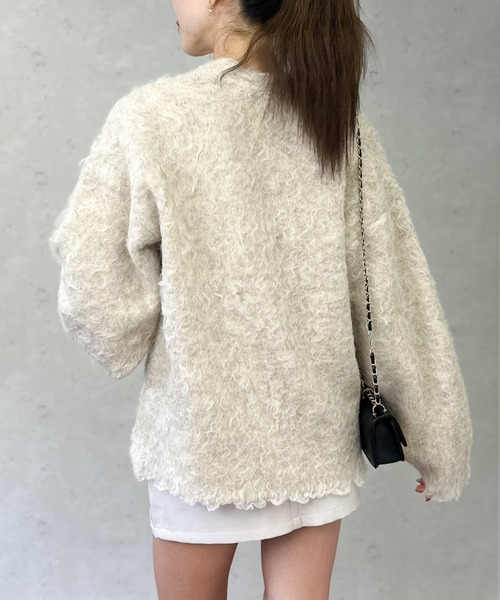 Per sist ence（パーシエンス）の「ブークレーシャギーVネックカーディガン（カーディガン/ボレロ・レディース・チャコールグレー/アイボリー/オレンジ/グリーン/グレー・FREE）」の10枚目の写真