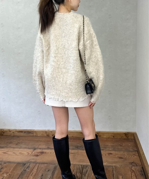 Per sist ence（パーシエンス）の「ブークレーシャギーVネックカーディガン（カーディガン/ボレロ・レディース・チャコールグレー/アイボリー/オレンジ/グリーン/グレー・FREE）」の12枚目の写真