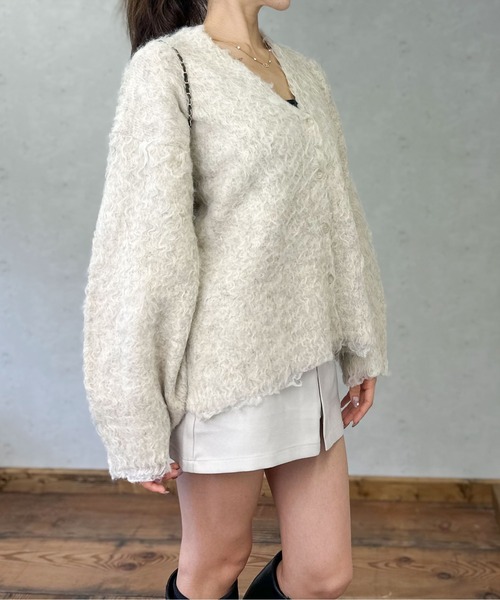 Per sist ence（パーシエンス）の「ブークレーシャギーVネックカーディガン（カーディガン/ボレロ・レディース・チャコールグレー/アイボリー/オレンジ/グリーン/グレー・FREE）」の16枚目の写真