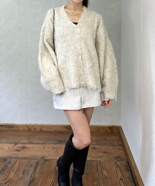 Per sist ence（パーシエンス）の「ブークレーシャギーVネックカーディガン（カーディガン/ボレロ・レディース・チャコールグレー/アイボリー/オレンジ/グリーン/グレー・FREE）」の18枚目の写真