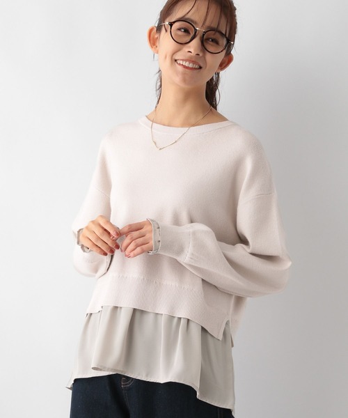 GLOBAL WORK（グローバルワーク）の「メルティ布帛ドッキングプルオーバー/115968（ニット/セーター・レディース・杢グレー/グレイッシュベージュ/ブラック/モカ/ブラウン系6/ブラック×ホワイト/ネイビー系8/アイボリー系1・MEDIUM/LARGE）」の6枚目の写真