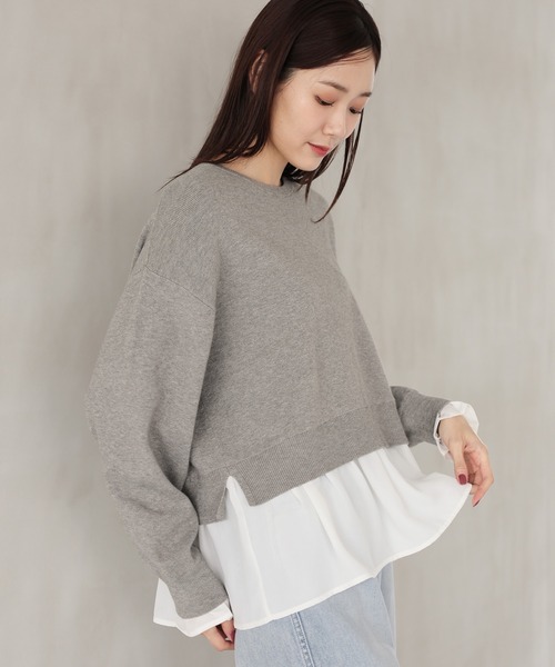 GLOBAL WORK（グローバルワーク）の「メルティ布帛ドッキングプルオーバー/115968（ニット/セーター・レディース・杢グレー/グレイッシュベージュ/ブラック/モカ/ブラウン系6/ブラック×ホワイト/ネイビー系8/アイボリー系1・MEDIUM/LARGE）」の21枚目の写真