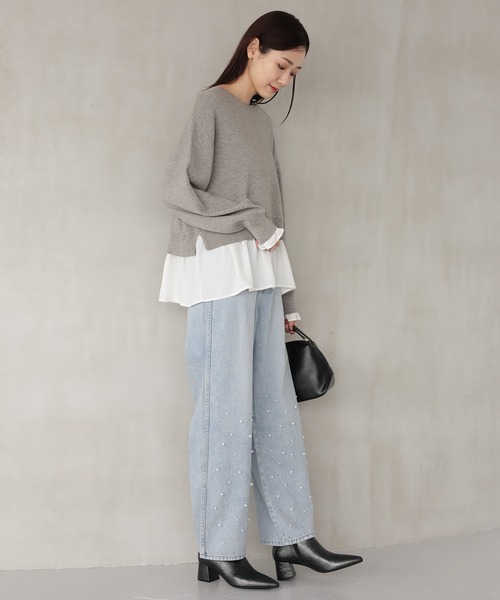 GLOBAL WORK（グローバルワーク）の「メルティ布帛ドッキングプルオーバー/115968（ニット/セーター・レディース・杢グレー/グレイッシュベージュ/ブラック/モカ/ブラウン系6/ブラック×ホワイト/ネイビー系8/アイボリー系1・MEDIUM/LARGE）」の19枚目の写真