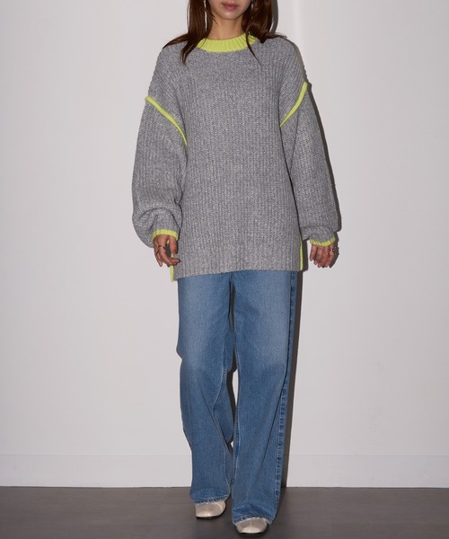 MAISON BREEZE reveur（メゾンブリーズレヴール）の「【MAISON BREEZE reveur】配色クルーネックオーバーニット　DTK（ニット/セーター・レディース・グレー/アイボリー/チャコールグレー・FREE）」の22枚目の写真