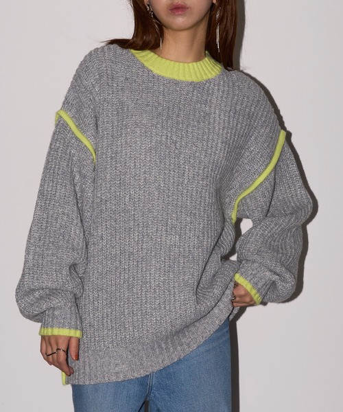 MAISON BREEZE reveur（メゾンブリーズレヴール）の「【MAISON BREEZE reveur】配色クルーネックオーバーニット　DTK（ニット/セーター・レディース・グレー/アイボリー/チャコールグレー・FREE）」の16枚目の写真