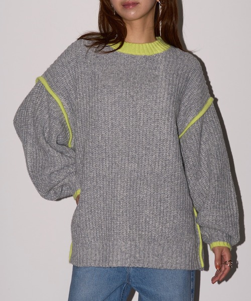 MAISON BREEZE reveur（メゾンブリーズレヴール）の「【MAISON BREEZE reveur】配色クルーネックオーバーニット　DTK（ニット/セーター・レディース・グレー/アイボリー/チャコールグレー・FREE）」の17枚目の写真