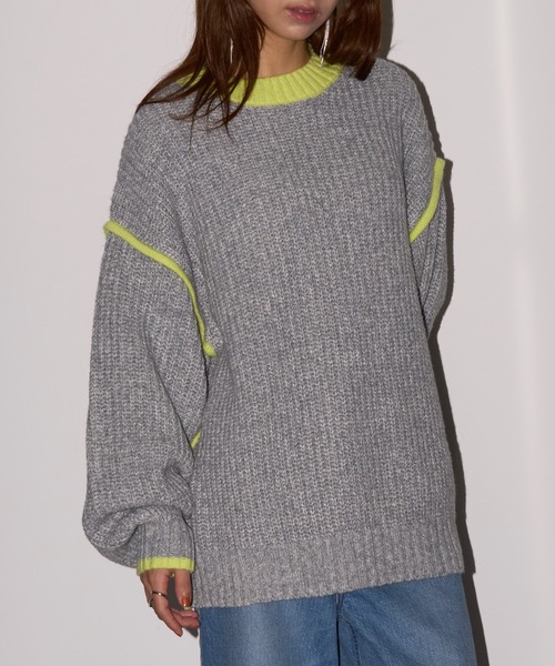 MAISON BREEZE reveur（メゾンブリーズレヴール）の「【MAISON BREEZE reveur】配色クルーネックオーバーニット　DTK（ニット/セーター・レディース・グレー/アイボリー/チャコールグレー・FREE）」の18枚目の写真