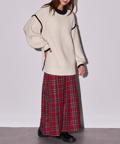 MAISON BREEZE reveur（メゾンブリーズレヴール）の「【MAISON BREEZE reveur】配色クルーネックオーバーニット　DTK（ニット/セーター・レディース・グレー/アイボリー/チャコールグレー・FREE）」の9枚目の写真