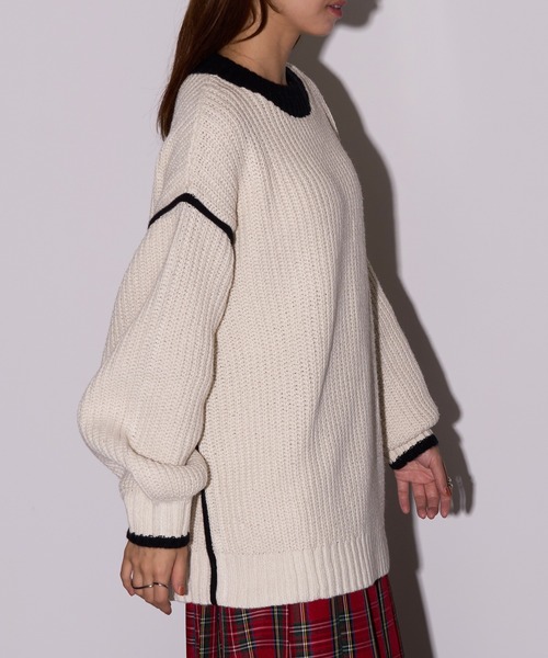 MAISON BREEZE reveur（メゾンブリーズレヴール）の「【MAISON BREEZE reveur】配色クルーネックオーバーニット　DTK（ニット/セーター・レディース・グレー/アイボリー/チャコールグレー・FREE）」の6枚目の写真