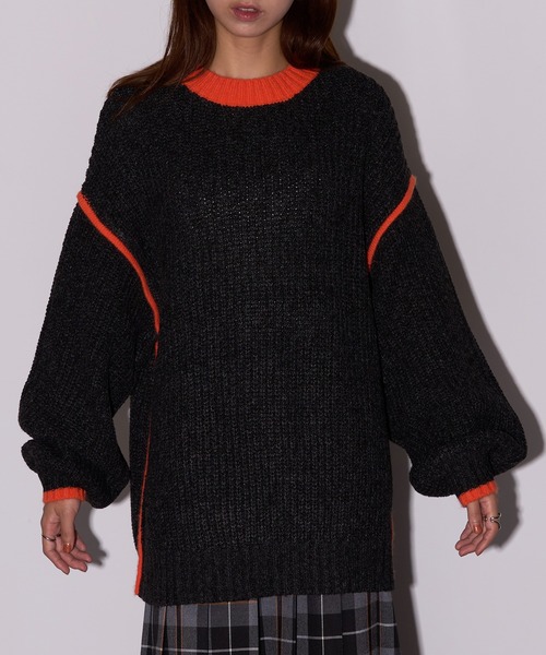 MAISON BREEZE reveur（メゾンブリーズレヴール）の「【MAISON BREEZE reveur】配色クルーネックオーバーニット　DTK（ニット/セーター・レディース・グレー/アイボリー/チャコールグレー・FREE）」の10枚目の写真