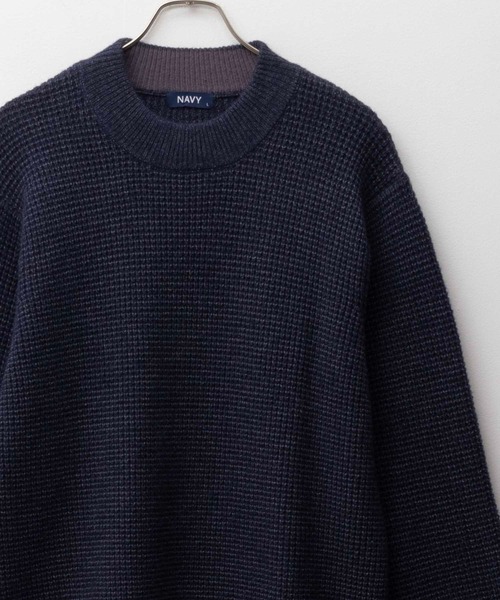 NAVY（ネイビー）の「「快適ニット」ワッフルセーター（ニット/セーター・メンズ・グレー/チャコールグレー/ベージュ/ネイビー・S/M/L/XL）」の4枚目の写真