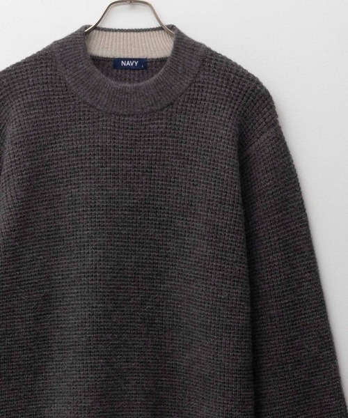 NAVY（ネイビー）の「「快適ニット」ワッフルセーター（ニット/セーター・メンズ・グレー/チャコールグレー/ベージュ/ネイビー・S/M/L/XL）」の2枚目の写真