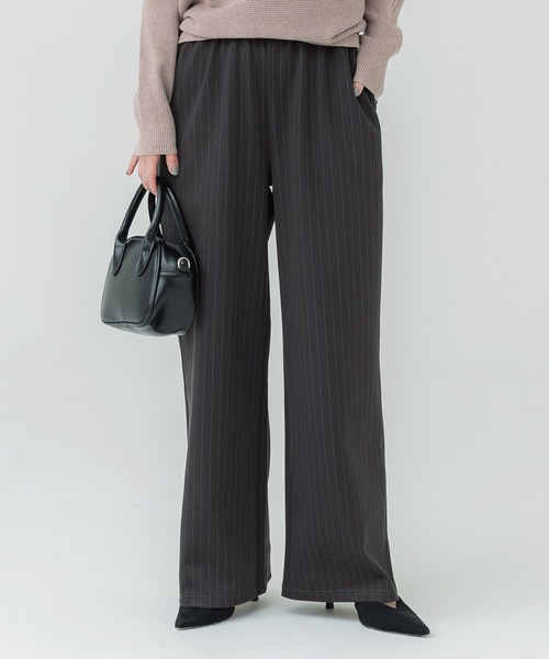 coca（coca）（コカ）の「ウエストシャーリング ストライプストレッチワイドパンツ（その他パンツ・レディース・ネイビー/グレー・LONG/MEDIUM/SHORT）」の2枚目の写真