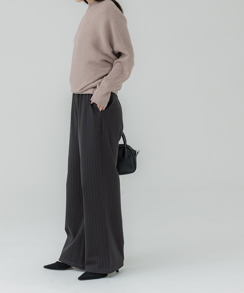 coca（coca）（コカ）の「ウエストシャーリング ストライプストレッチワイドパンツ（その他パンツ・レディース・ネイビー/グレー・LONG/MEDIUM/SHORT）」の4枚目の写真