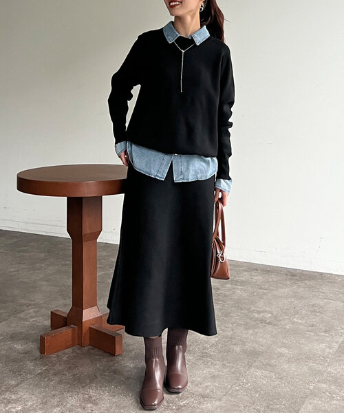 Chez toi（シェトワ）の「プルオーバー×スカートニットSETUP（つなぎ/オールインワン・レディース・モカ/グレー/ブラック・FREE）」の5枚目の写真