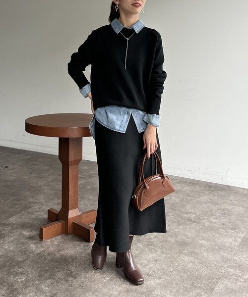 Chez toi（シェトワ）の「プルオーバー×スカートニットSETUP（つなぎ/オールインワン・レディース・モカ/グレー/ブラック・FREE）」の6枚目の写真