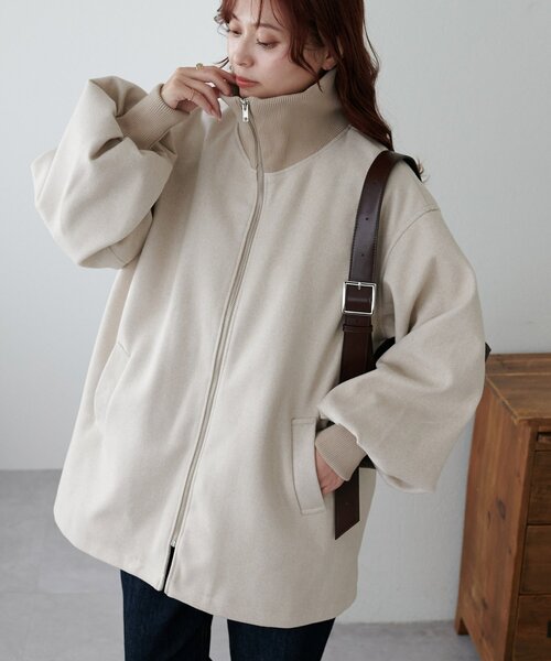 美品♡プラダ ゴアテックス 中綿コート ブルゾン リブニット ベージュ 40 WEB限定】リブカラーミドルジップコート（その他アウター）｜DISCOAT