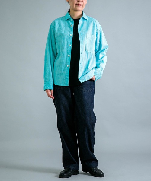 ブラウス シャツ 「OMNIGOD womens / オムニゴッド」 撚り杢シャンブレー スプレッドカラーマニッシュシャツ レディース OMNIGOD womens / オムニゴッド] 撚り杢シャンブレー スプレッド