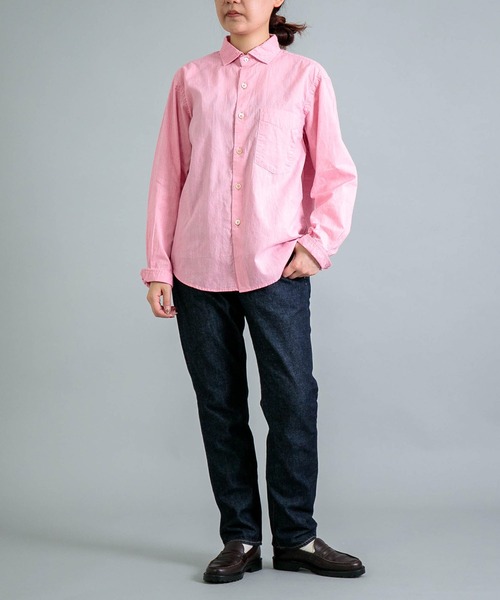 ブラウス シャツ 「OMNIGOD womens / オムニゴッド」 撚り杢シャンブレー スプレッドカラーマニッシュシャツ レディース OMNIGOD womens / オムニゴッド] 撚り杢シャンブレー スプレッド