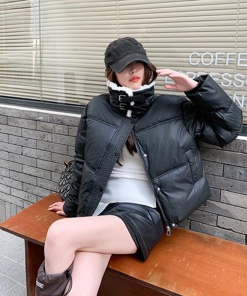 ボリュームクロップド ボアブルゾン レディース（ダウンジャケット