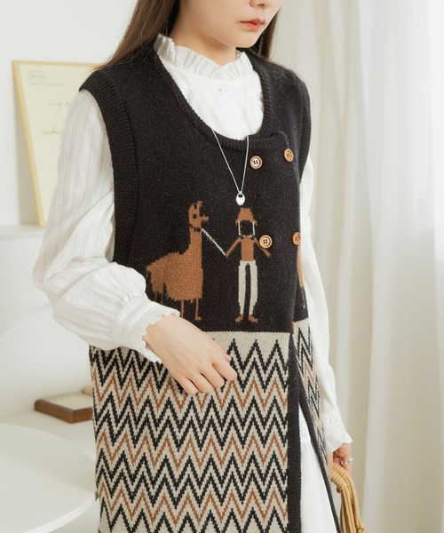 MAISON DE THERESE(メゾン ド テレーズ)の「ノースリーブロジャガードングニット(ニット/セーター・レディース・ブラック/ブラウン・FREE)」の7枚目の写真
