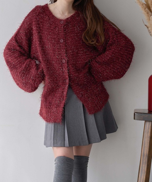 セール】2way glitter shaggy knit cardigan / 2wayラメシャギー