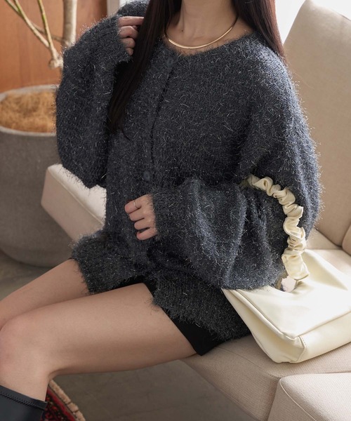 セール】2way glitter shaggy knit cardigan / 2wayラメシャギー