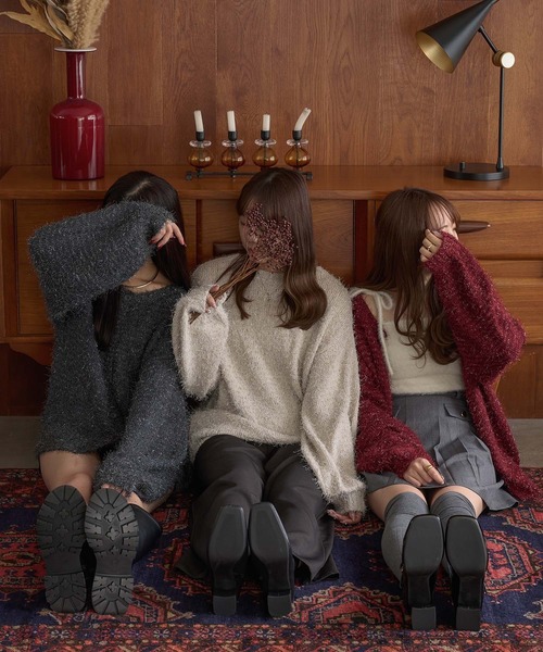 Ambre Neige（アンブルネージュ）の「2way glitter shaggy knit cardigan / 2wayラメシャギーニットカーディガン（カーディガン/ボレロ・レディース・アイボリー/チャコールグレー/ボルドー・FREE）」の14枚目の写真