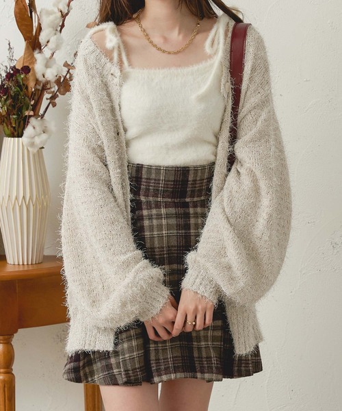 Ambre Neige（アンブルネージュ）の「2way glitter shaggy knit cardigan / 2wayラメシャギーニットカーディガン（カーディガン/ボレロ・レディース・アイボリー/チャコールグレー/ボルドー・FREE）」の4枚目の写真